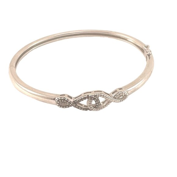 Diamond Double Infinity Loop Sterling Silver Bracelet 925 7" 12 grams 4mm band - Picture 1 of 9